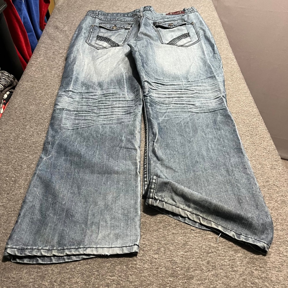 Chams Mens Baggy Wide Leg Jeans Light Wash Y2K Skater Streetwear 40x32